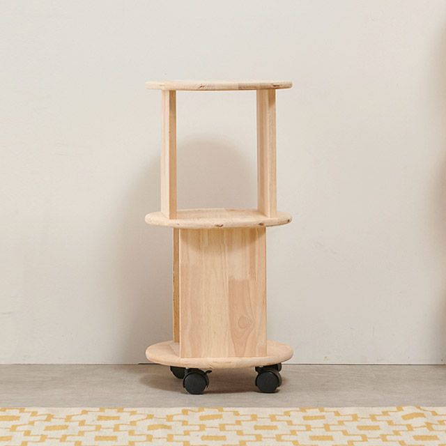 가구의서 H6714 2단 고무나무 원형 이동선반 350x350x719mm - 메인 이미지