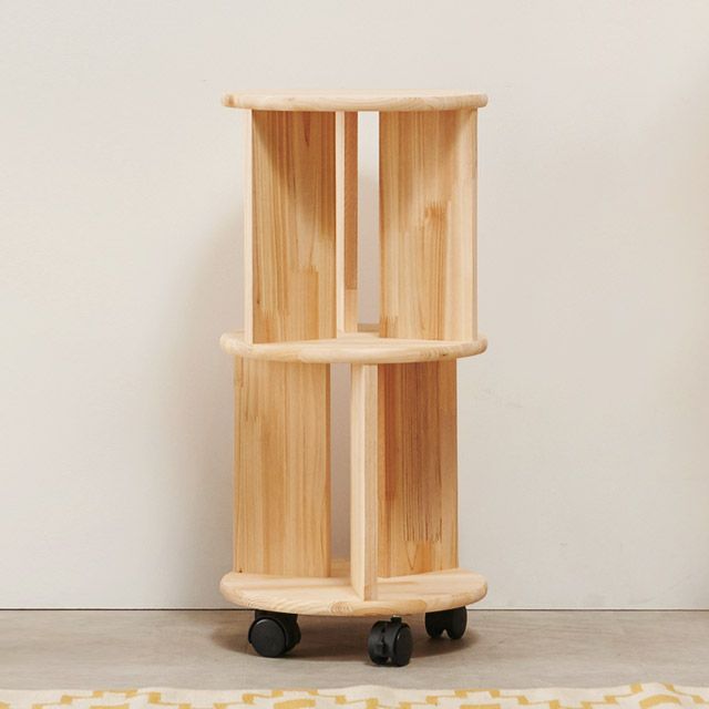 가구의서 H6691 2단 삼나무 원형 이동선반 350x350x719mm - 메인 이미지