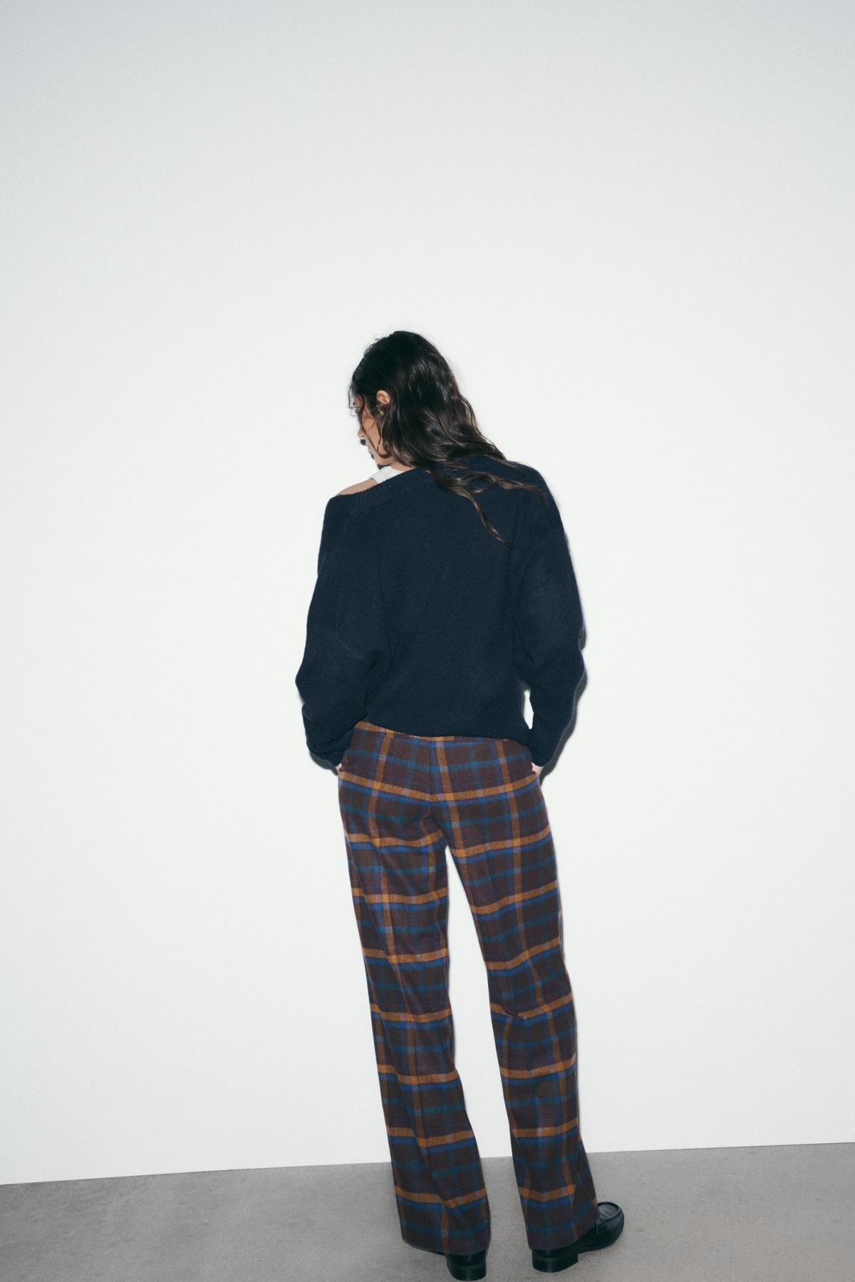자라 체크 울 와이드 팬츠 미드라이즈 1255/954 BURGUNDY - 상세 이미지 5