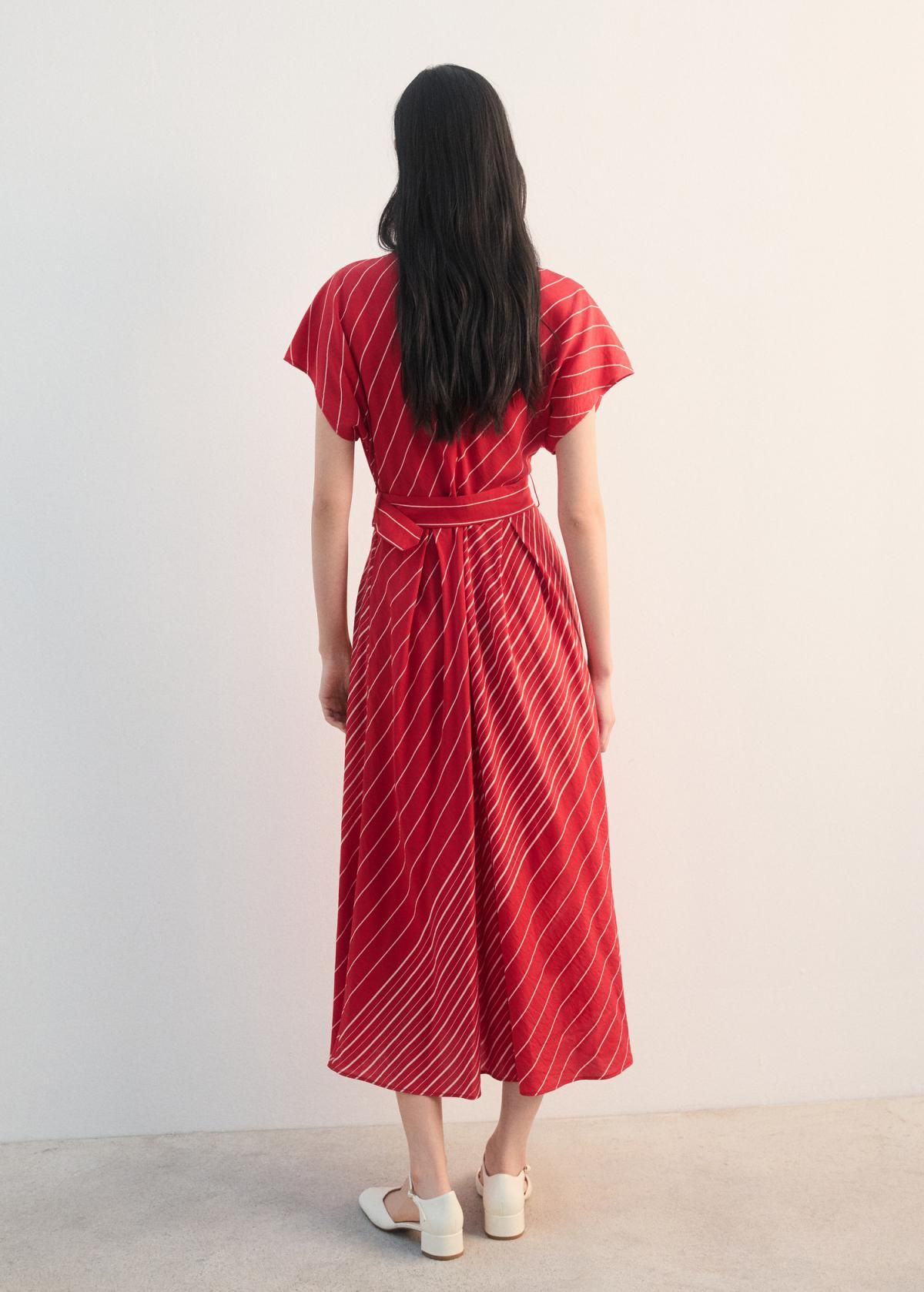 망고 스트라이프 셔츠 롱 원피스 레드 벨트 27032550 ROJO - 상세 이미지 4