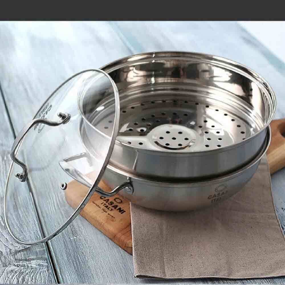 스티머 스텐 2단 30cm 찜기 찜판 냄비 3중바닥 뚜껑 - 메인 이미지