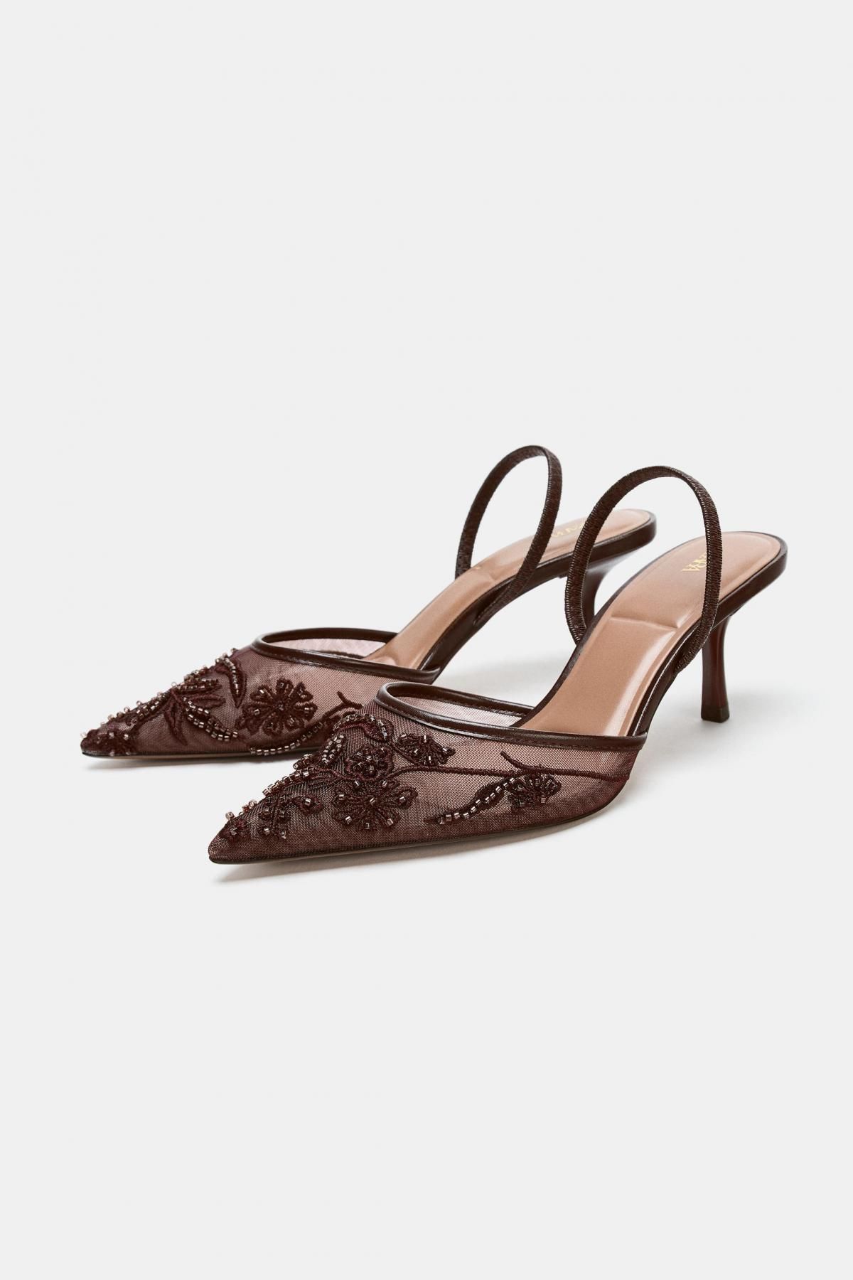 자라 메쉬 라인스톤 슬링백 힐 슈즈 2254/710 BROWN - 상세 이미지 4