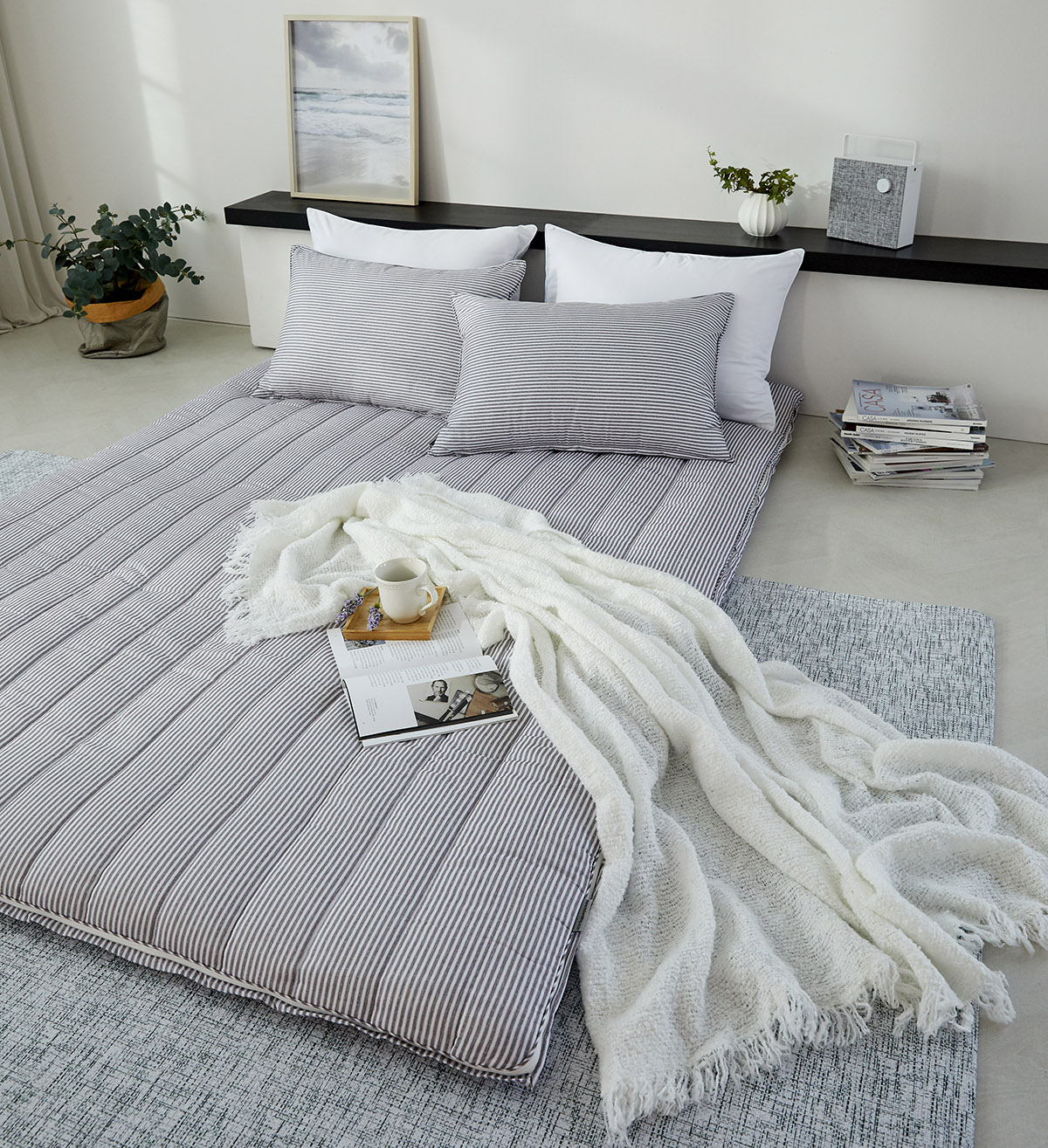 알러지케어 온수매트커버 겸용 요커버 바닥이불 모달 체크 손님용이불 110x210