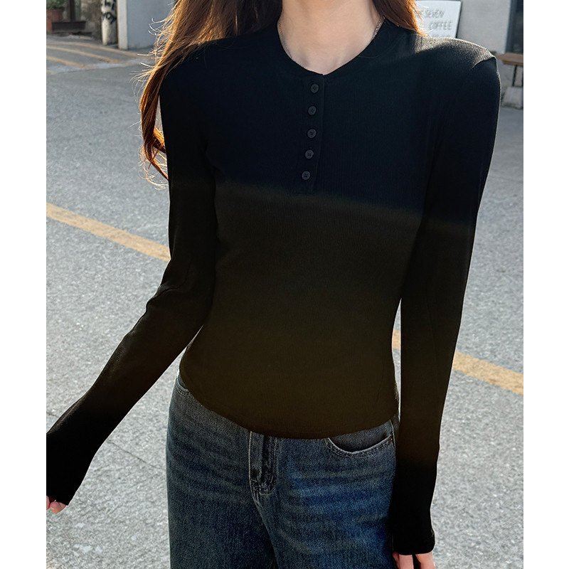 여성 긴팔 슬림핏 골지 라운드넥 데일리 티셔츠 캐주얼 이너웨어 베이직 기본 봄 가을 - 상세 이미지 4