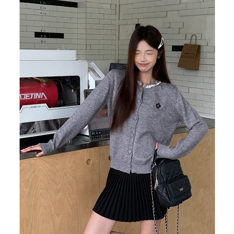 여성 라운드넥 니트 가디건 데일리 베이직 심플 오피스 가을 긴팔 아우터 코디 - 상세 이미지 2