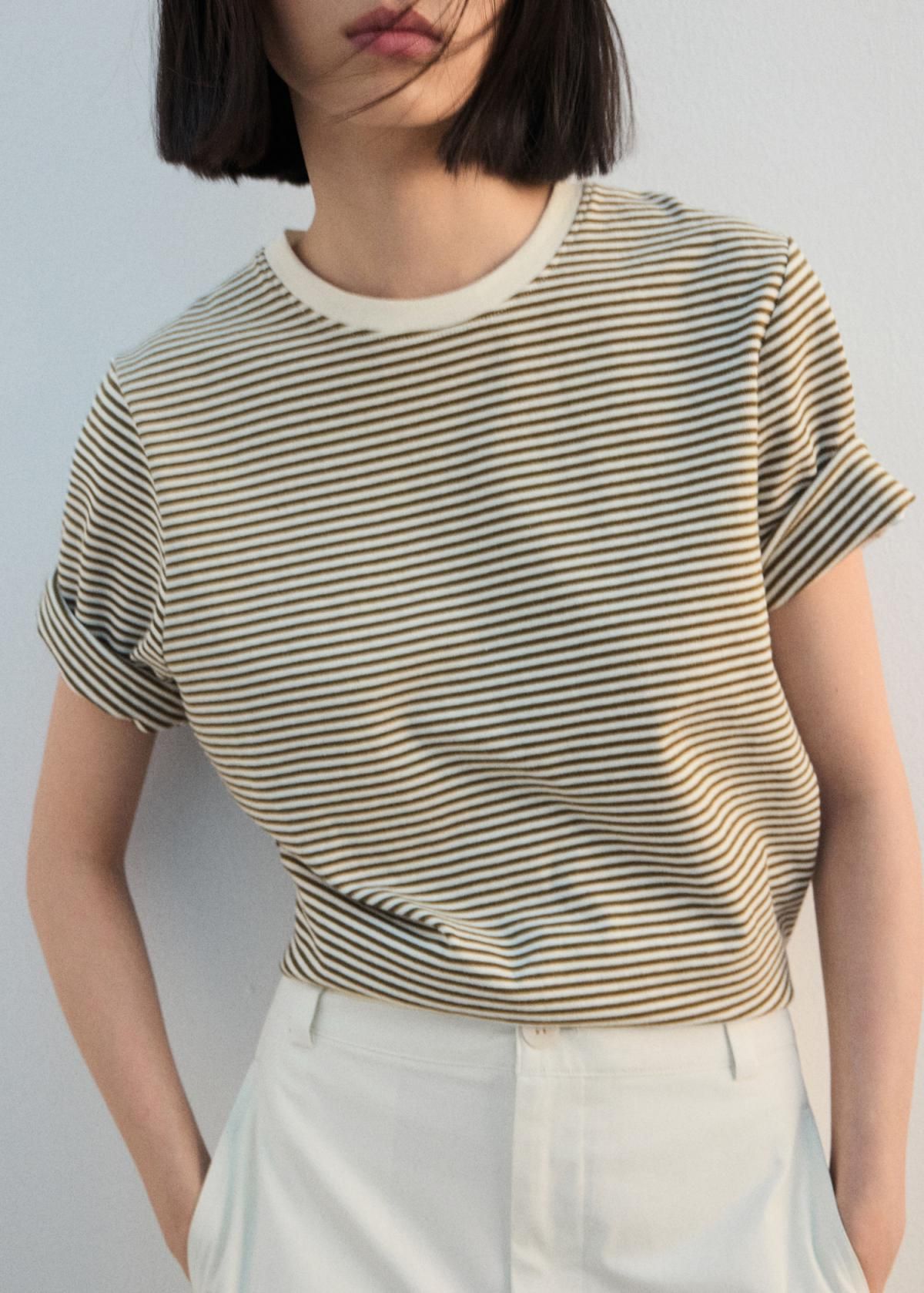 망고 스트라이프 코튼 라운드넥 반팔 티셔츠 27002549 VERDE PASTEL - 상세 이미지 2