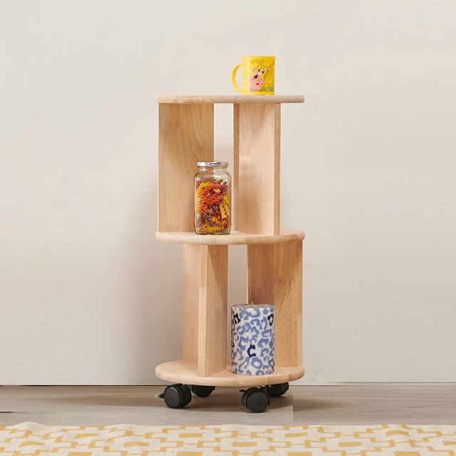 가구의서 H6711 2단 고무나무 원형 이동선반350x350x719mm - 메인 이미지