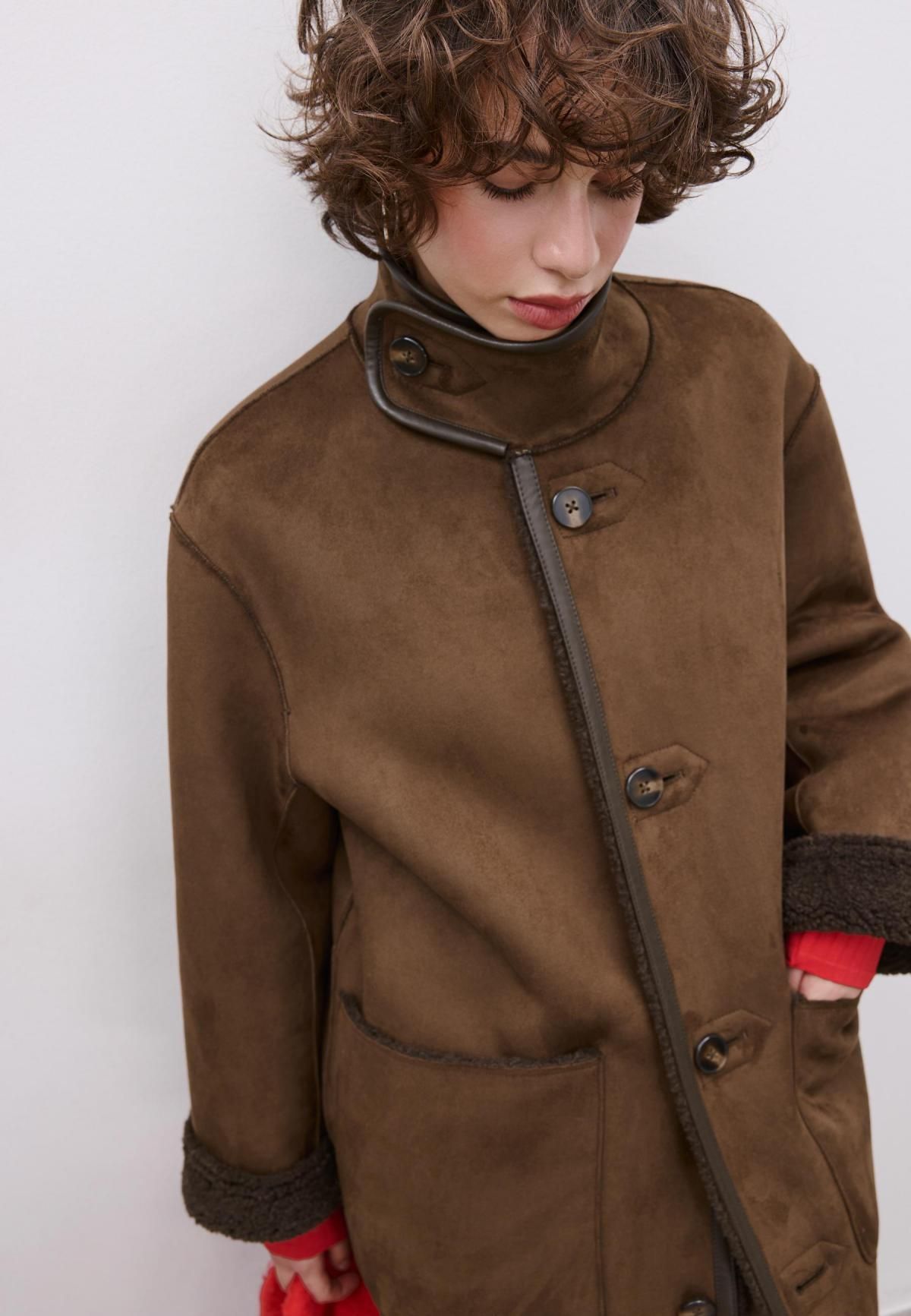 스트라디바리우스 리버서블 무스탕 롱 코트 8608/886 BROWN - 상세 이미지 4