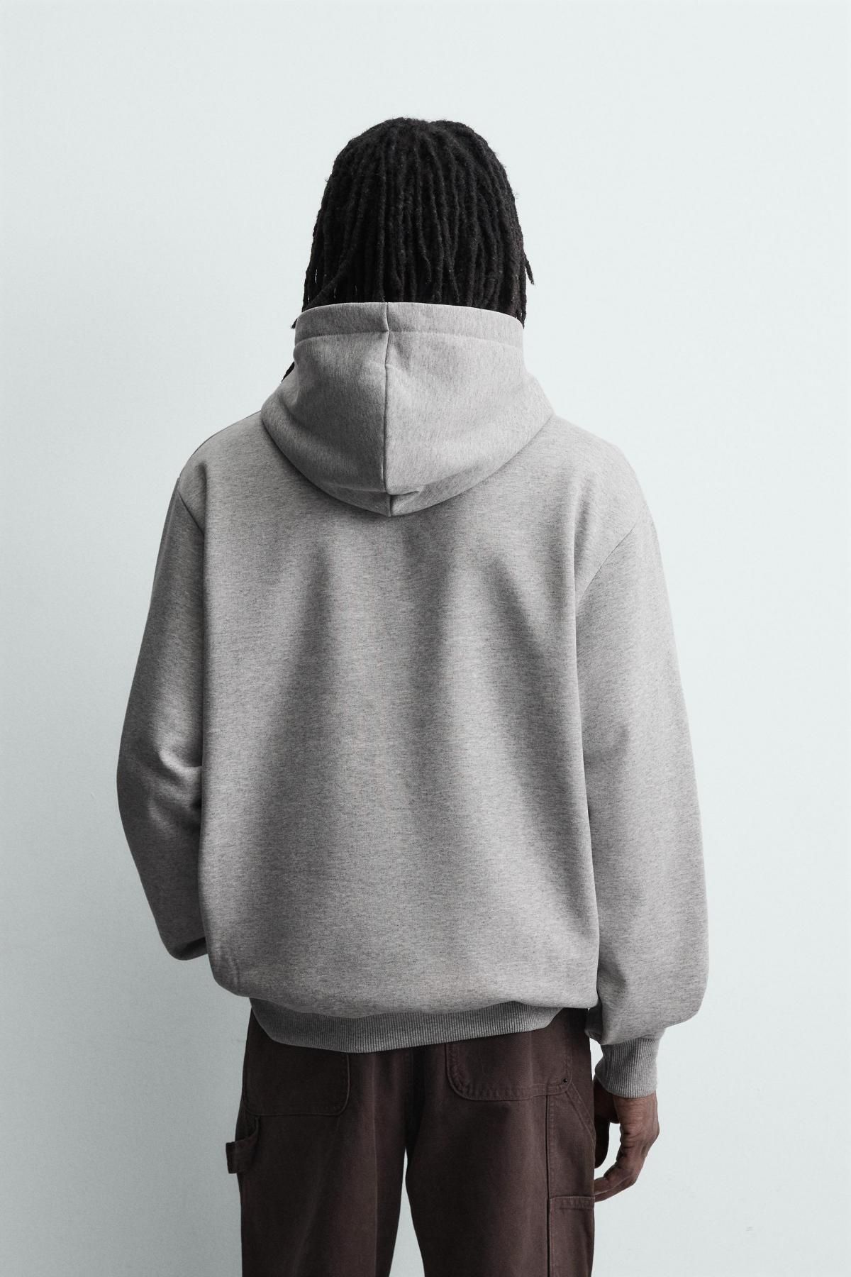 자라 텍스처 오버핏 후드 스웨트셔츠 0761/810 GREY MARL - 상세 이미지 4