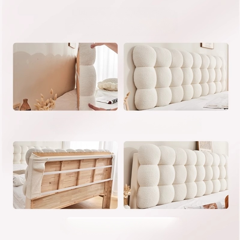 침대 헤드보드 긴 구름 푹신하고 부드러운 양털 입체 퍼프 연회색 150x60x13cm - 상세 이미지 4