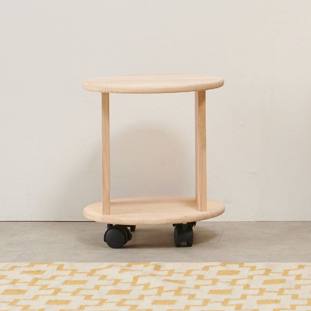 가구의서 H6713 1단 고무나무 원형 이동선반 350x350x401mm - 메인 이미지