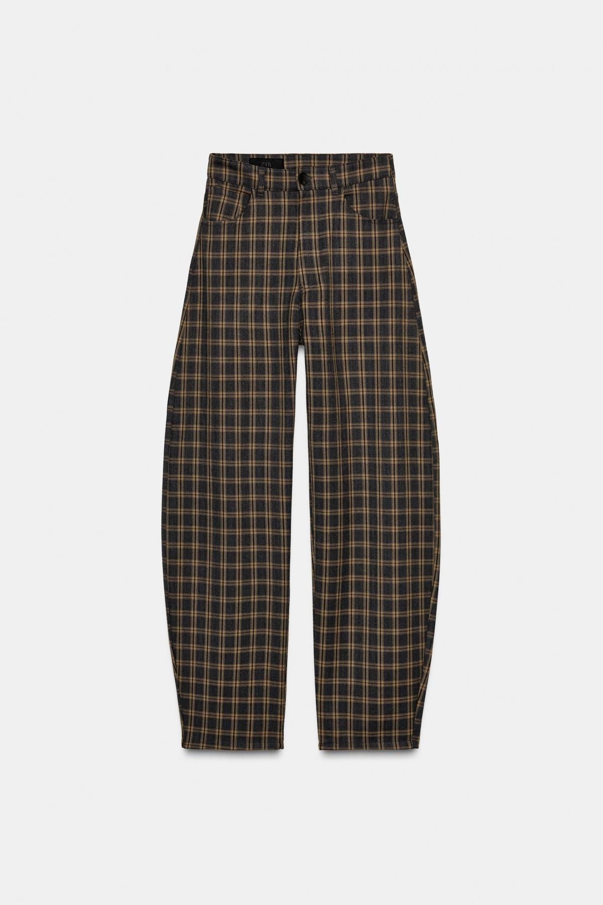 자라 체크 와이드 벌룬 미드라이즈 팬츠 3152/406 GREY / TAN - 상품 이미지