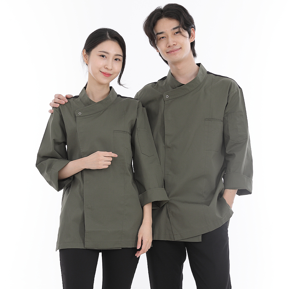 카키크로스 쿨기능성 칠부겸용 긴팔조리복 세프복 주방유니폼 - 상세 이미지 4