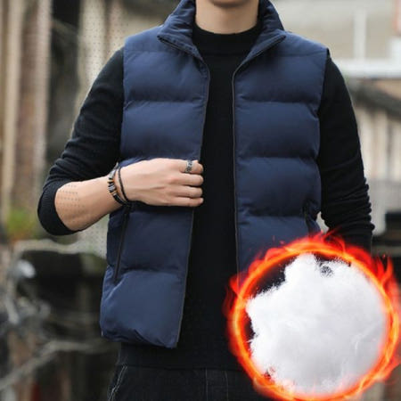 남성 패딩 베스트 네이비 하이넥 다운 조끼 겨울 아우터 캐주얼 무슬리브 보온