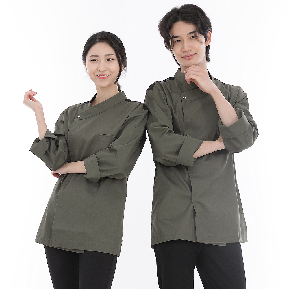 카키크로스 쿨기능성 칠부겸용 긴팔조리복 세프복 주방유니폼 - 상세 이미지 3