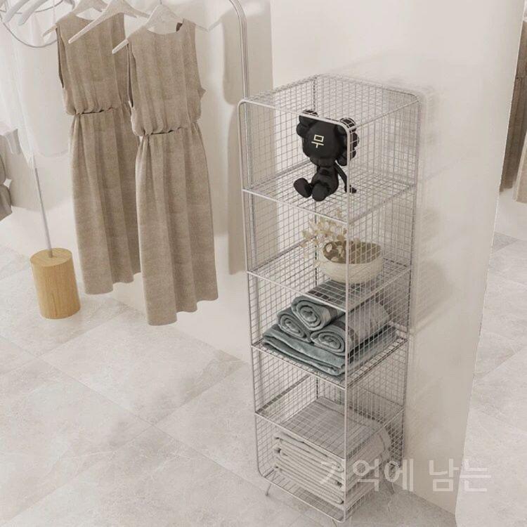 철제 격자 다층 진열 선반 수납장 35x30x120cm 솔리드/골드 - 상세 이미지 3