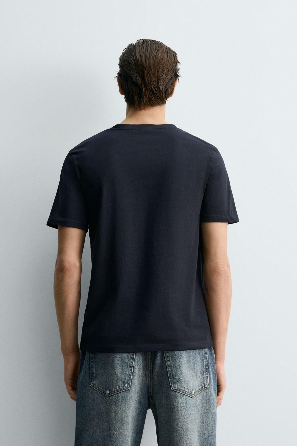자라 슬림핏 베이직 라운드넥 반팔 티셔츠 6019/361 NAVY BLUE - 상세 이미지 4