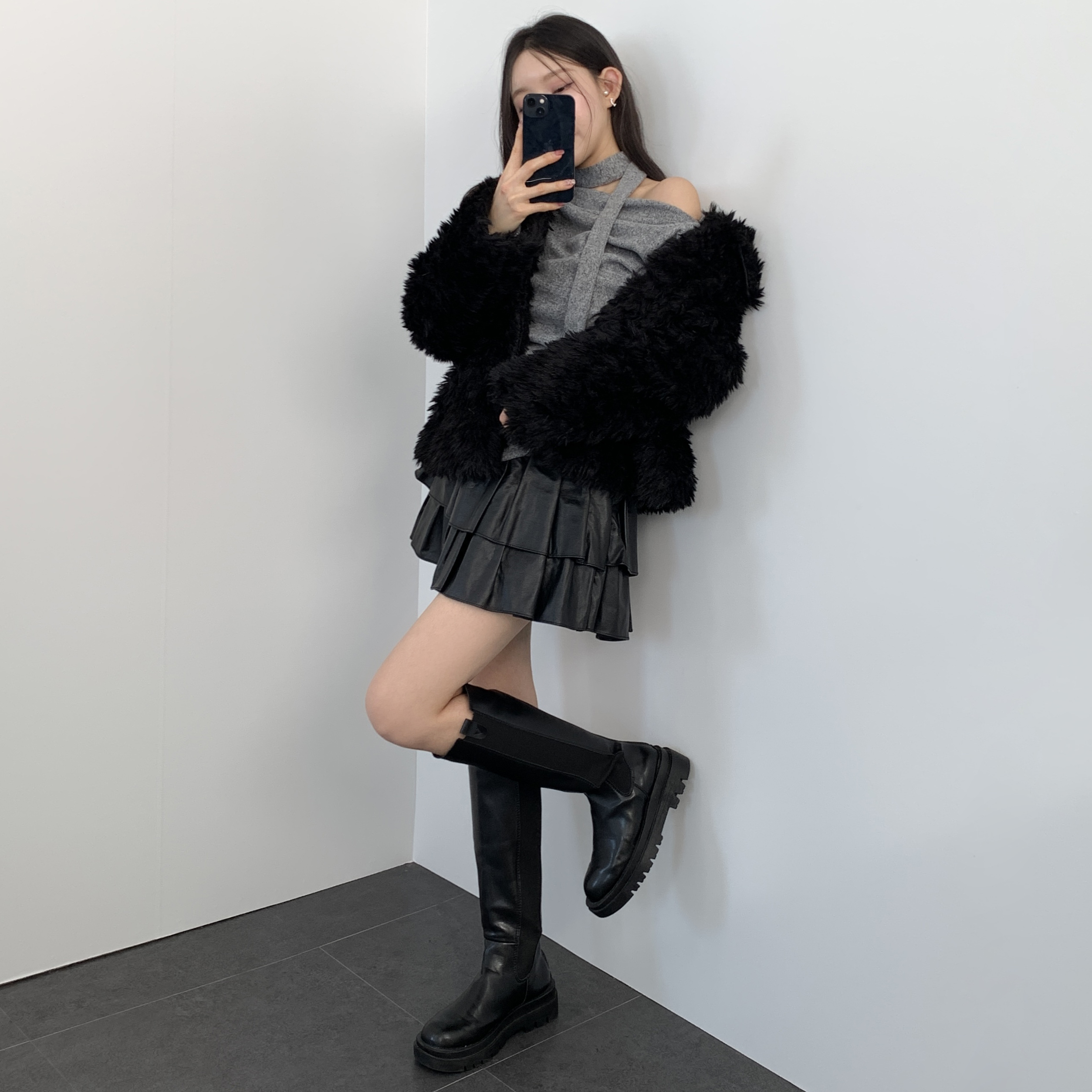 겨울 카라 퍼 하프 자켓 연말룩 페이크퍼 jk 이미지 8