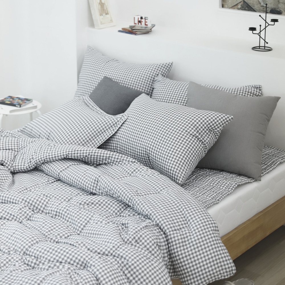 국내생산 미니 체크 차렵이불 베게커버 매트 침구 풀세트 퀸 3색 택1