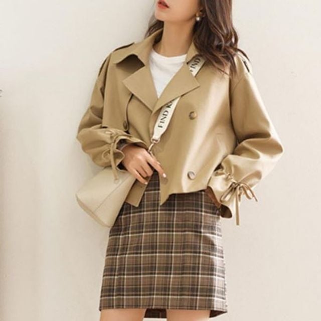 여성 짧은 트렌치 숏 바바리 점퍼 여자 코트 크롭 숏 - 상품 이미지