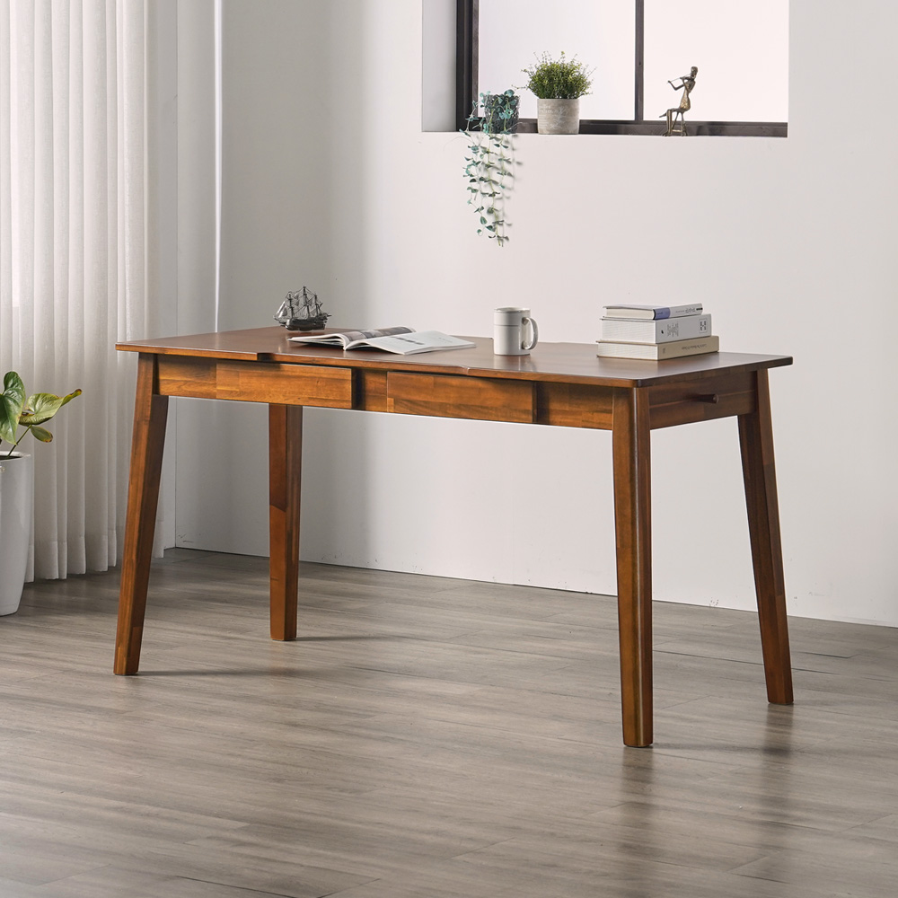 인테리어레시피 원목책상 아카시아 1인 컴퓨터 인테리어 데스크 1500x600mm, 월넛