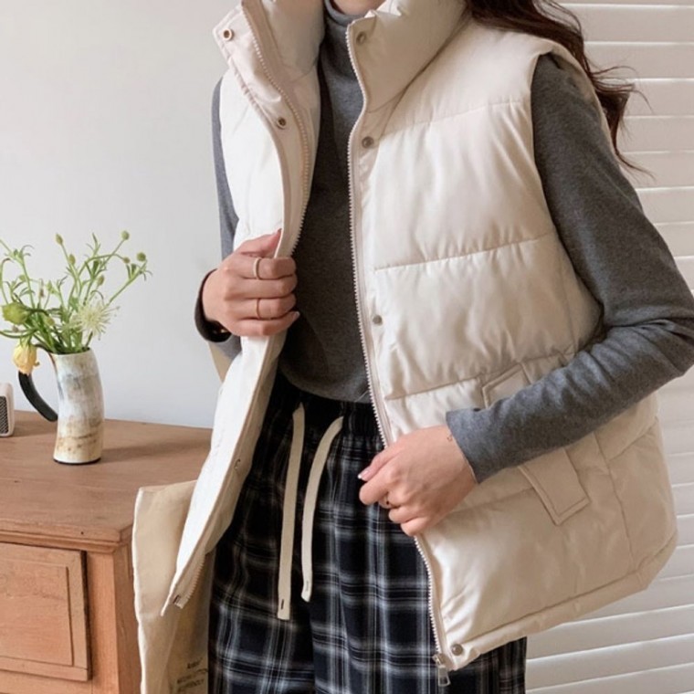 베이직 여성 패딩 조끼 하이넥 여자 쪼끼 베스트 - 상품 이미지