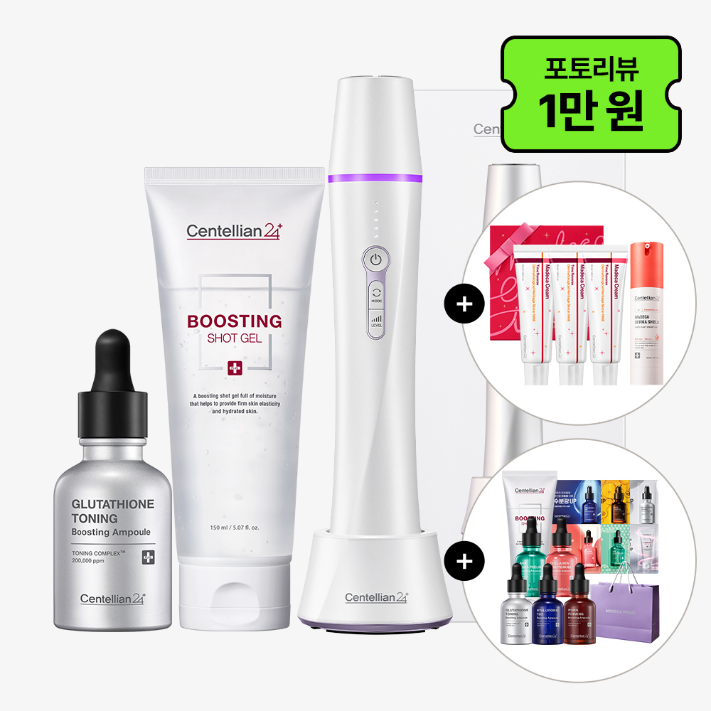 동국제약 센텔리안24 마데카 프라임 인피니티 화이트+부스팅샷젤 150m2개l+앰플 30ml 6개+타임리버스 50ml 3개+선에센스+샤쉐 6종+쇼핑백/ 뷰티디바이스 홈케어기기 - 상품 이미지