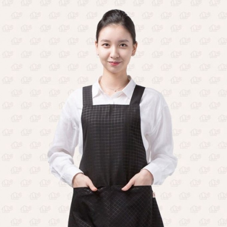 미용 앞치마 공방 미용실 카페 체크 블랙 - 상품 이미지