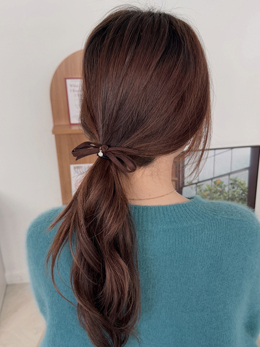 데일리벨벳큐빅리본머리끈 헤어끈 머리고무줄 똥머리밴드 - 상세 이미지 4