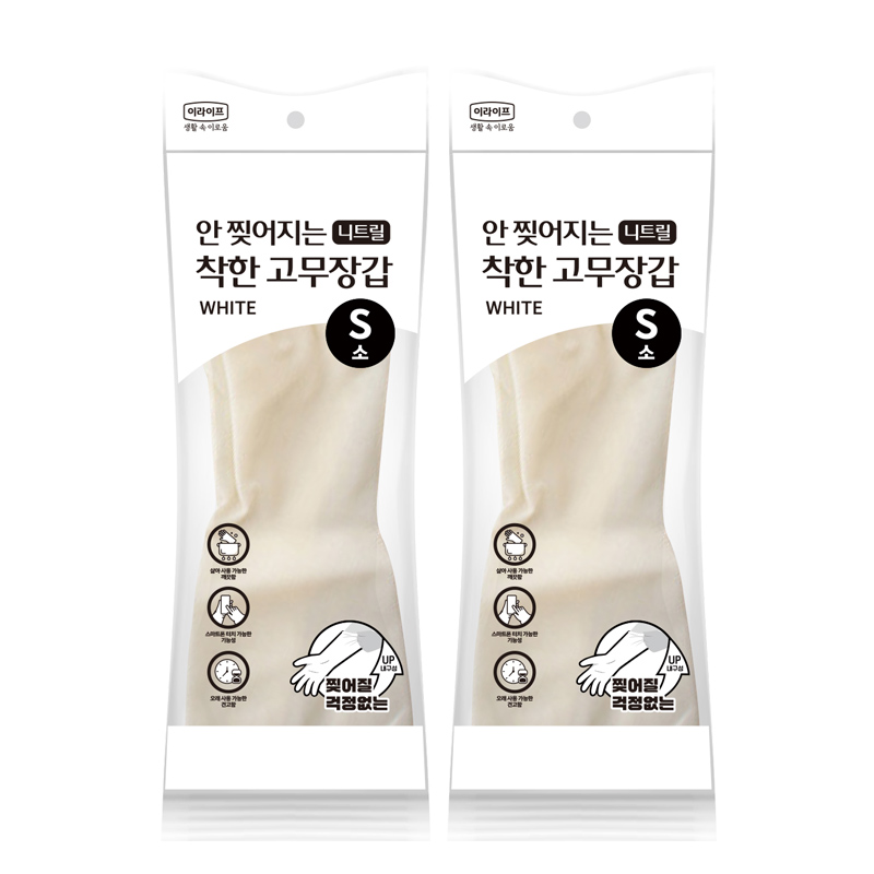 착한 안찢어지는 니트릴 고무장갑 S(소형), 화이트, 2개 - 상품 이미지