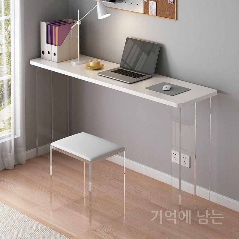 아크릴 다리 슬림 벽면 책상 미니멀 흰색 둥근 모서리 책장 없음 80x30x74cm - 상세 이미지 2