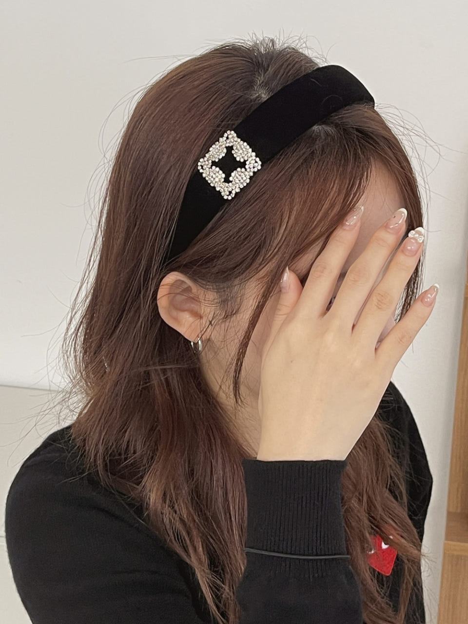 로맨틱사각큐빅벨벳머리띠 벨벳헤어밴드 겨울헤어밴드 헤어악세사리 - 상품 이미지