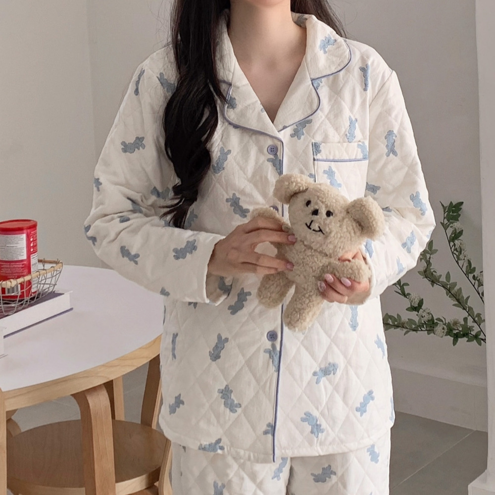 누빔잠옷 커플수면잠옷 겨울파자마 파자마파티 크리스마스 빅사이즈 나엘라 홈웨어 세트 이미지 6