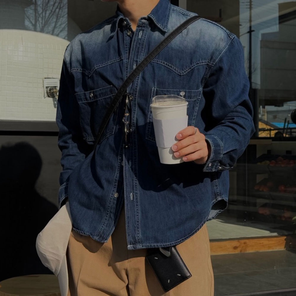 아웃핏 남자 웨스턴 데님 셔츠 2color 크롭 - 상세 이미지 5