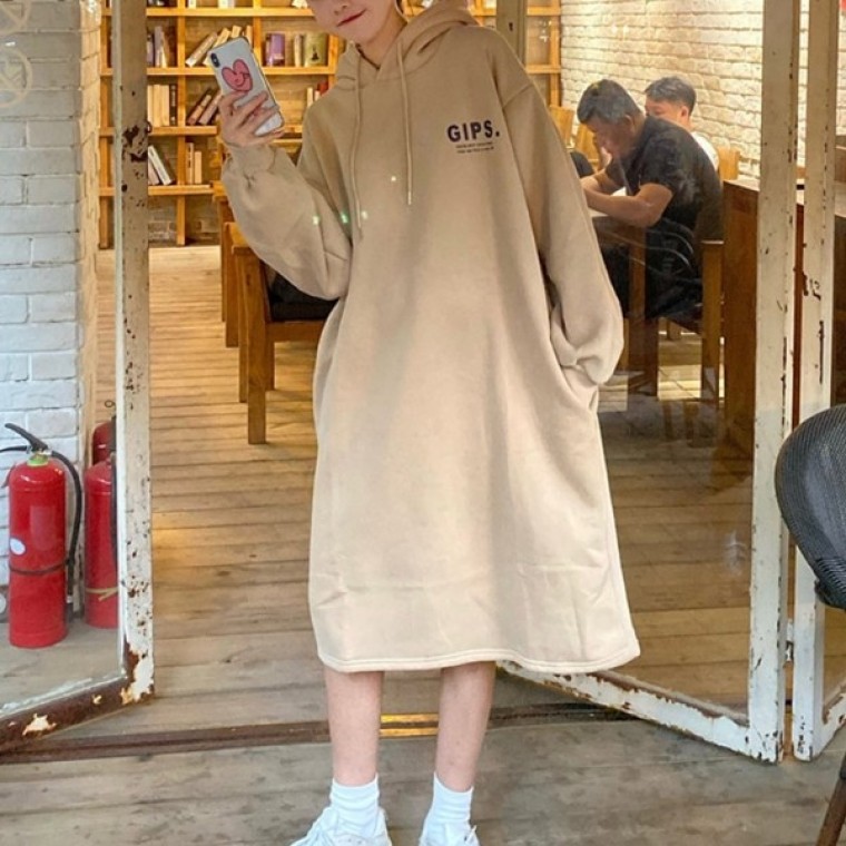 기모 여성 후드 원피스 모자 롱원피스 겨울 치마 - 상품 이미지