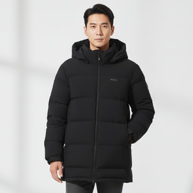 네파 남자 겨울 25FW 아웃도어 털빠짐 방지 구스다운 미드 패딩점퍼 블랙, 95 - 상품 이미지
