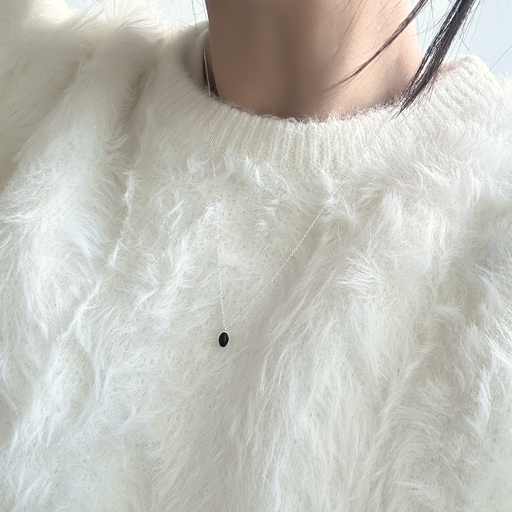 silver925 블랙 원석 수정 55cm 롱 목걸이 실버925 순은 - 상세 이미지 3