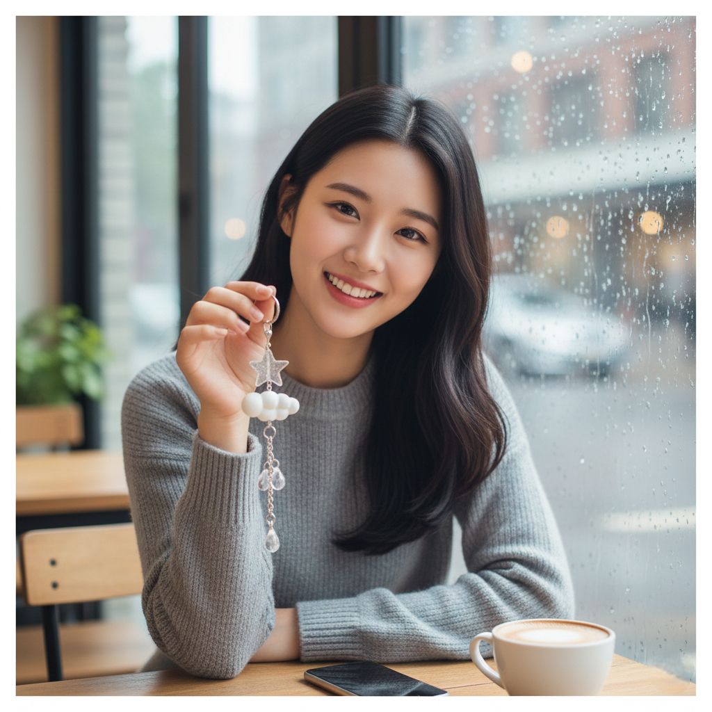 비구름 키링 열쇠고리 백참 참 백꾸 가꾸 폰꾸 핸드폰줄 가방 에어팟 꾸미기 키링 구름모양 비모양 비오는 구름 비즈 키링 - 상세 이미지 4