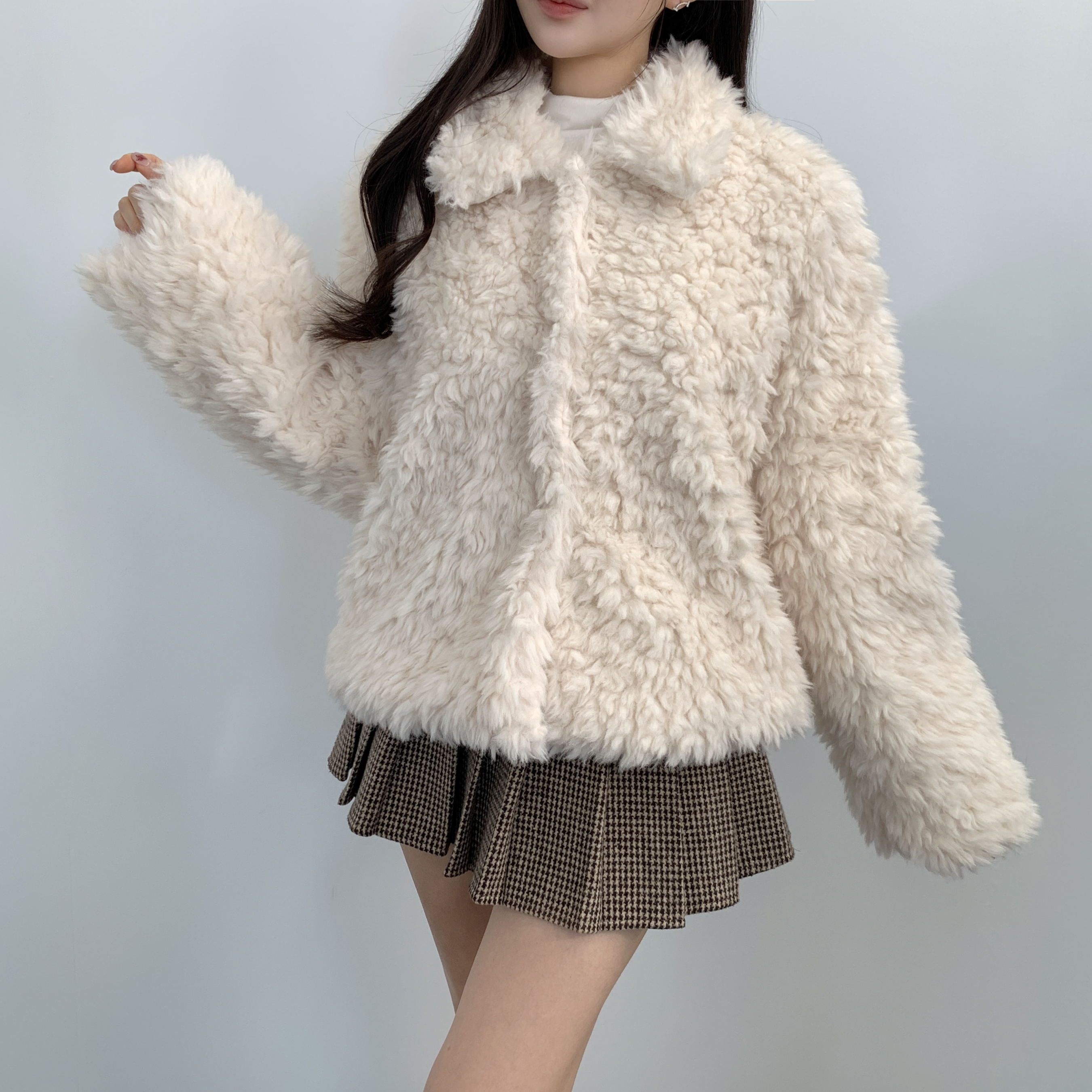 겨울 카라 퍼 하프 자켓 연말룩 페이크퍼 jk - 상품 이미지