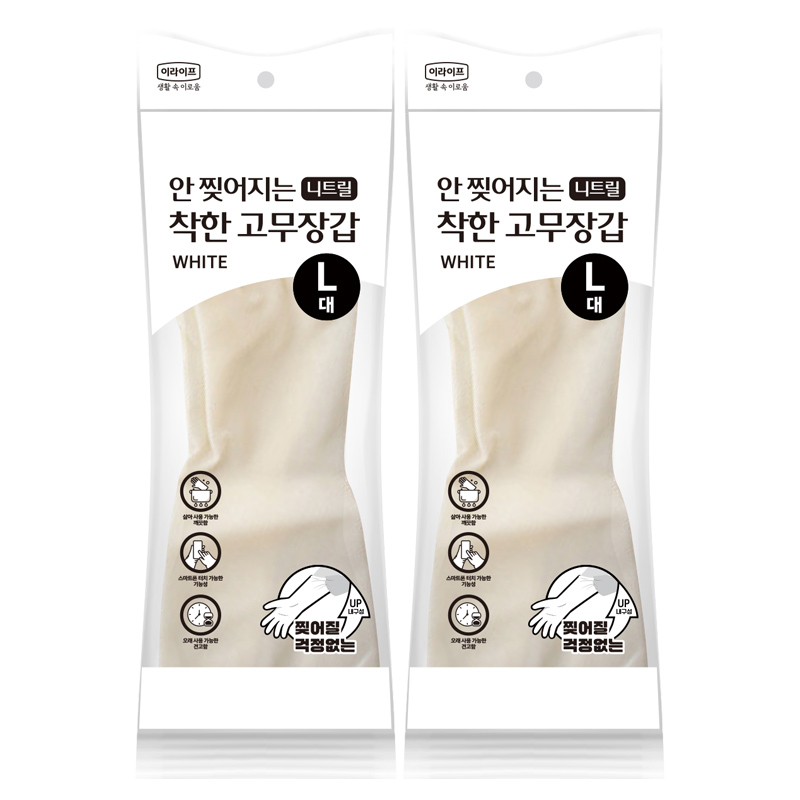 착한 안찢어지는 니트릴 고무장갑 L(대형), 화이트, 2개 - 상품 이미지