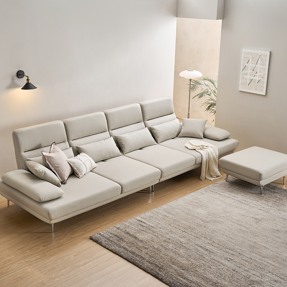 장인가구 도이 스윙 가죽소파 예쁜 비건 레더 고탄성 고급 넓은 소파 스툴포함, 베이지, 6인용