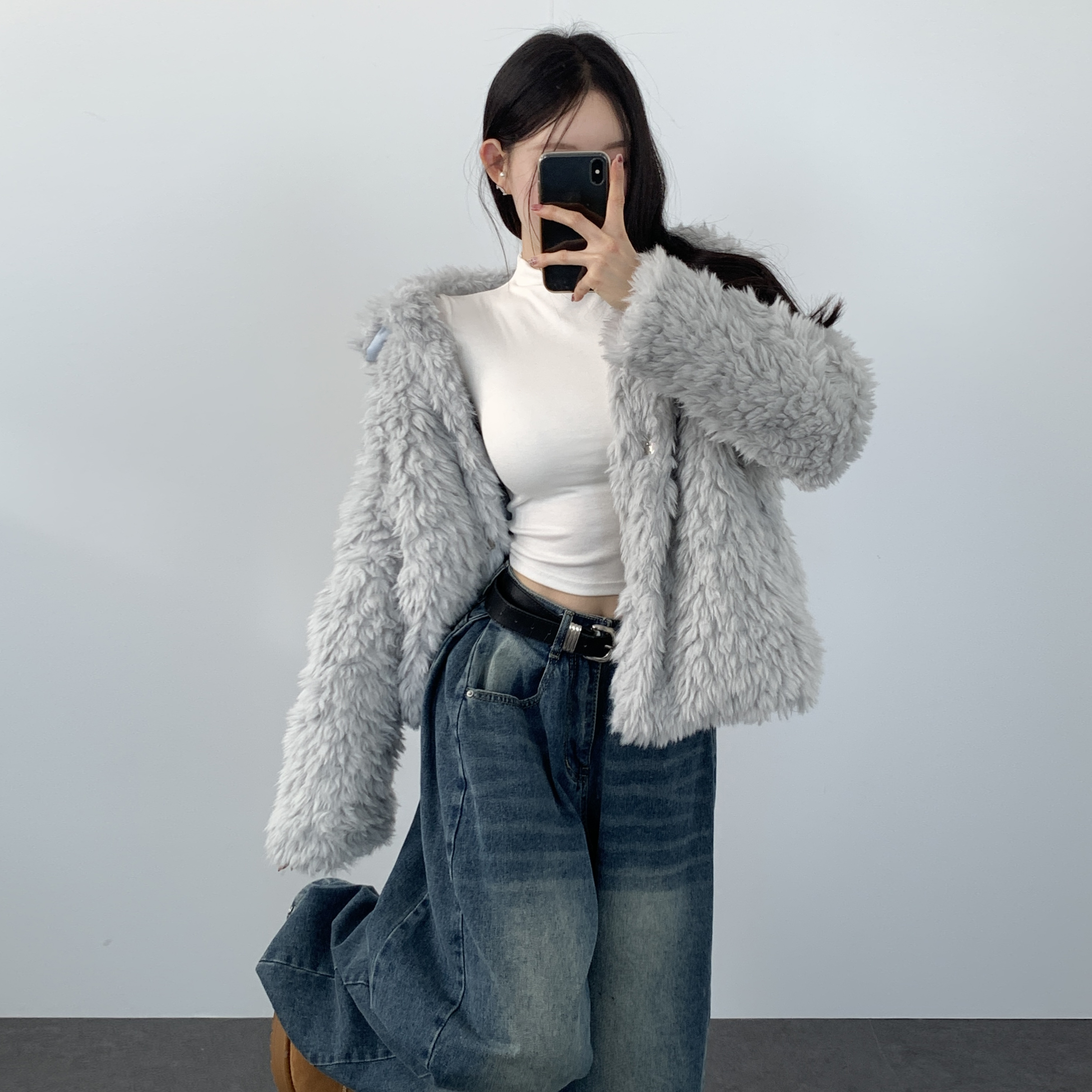 겨울 카라 퍼 하프 자켓 연말룩 페이크퍼 jk - 상세 이미지 4