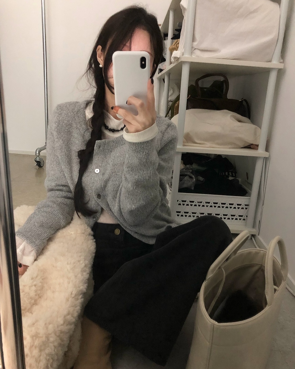 칼머 여성 울 겨울 노카라 라운드 루즈핏 레이어드 이너 가디건 - 상세 이미지 2