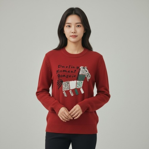 엄마옷 조이마담 T51813 레터링 말그림 니트 티셔츠 중년여성의류 - 상품 이미지