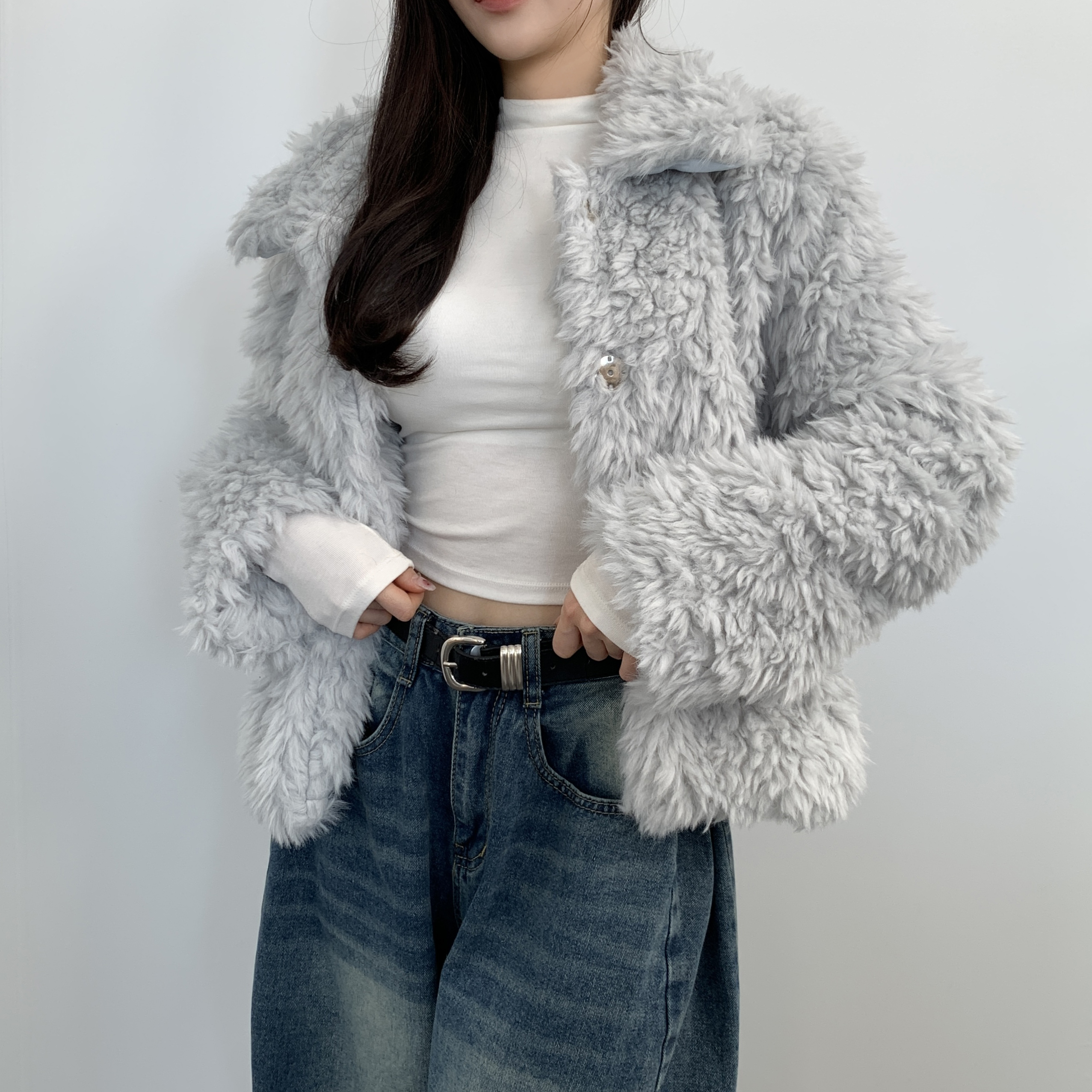 겨울 카라 퍼 하프 자켓 연말룩 페이크퍼 jk 이미지 6