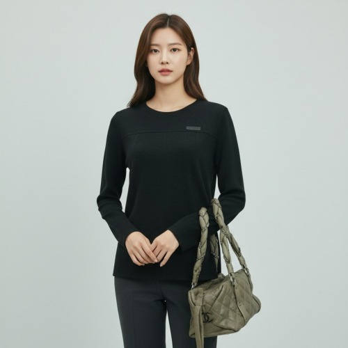 엄마옷 조이마담 T51818 가죽패치 핀턱 티셔츠 중년여성의류 - 상품 이미지