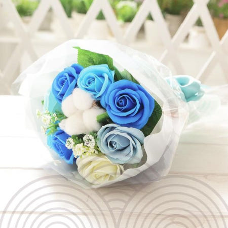 비누꽃 꽃다발 블루 로즈 졸업식 기념일 선물용 조화