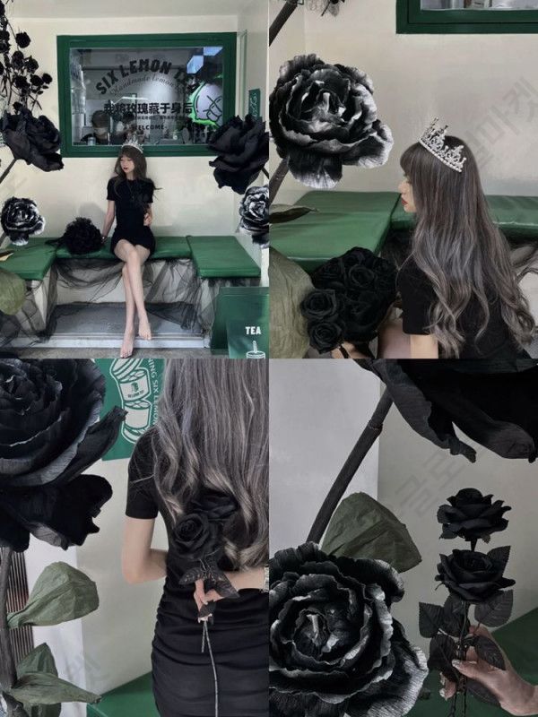 자이언트 페이퍼플라워 초대형 종이꽃 블랙장미 큰꽃 파티 - 상세 이미지 4