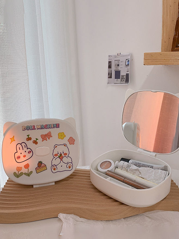 접이식 수납함 휴대용 화장 거울 학생용 데스크탑 정리함 혼합 색상 스티커 미포함 - 상세 이미지 4