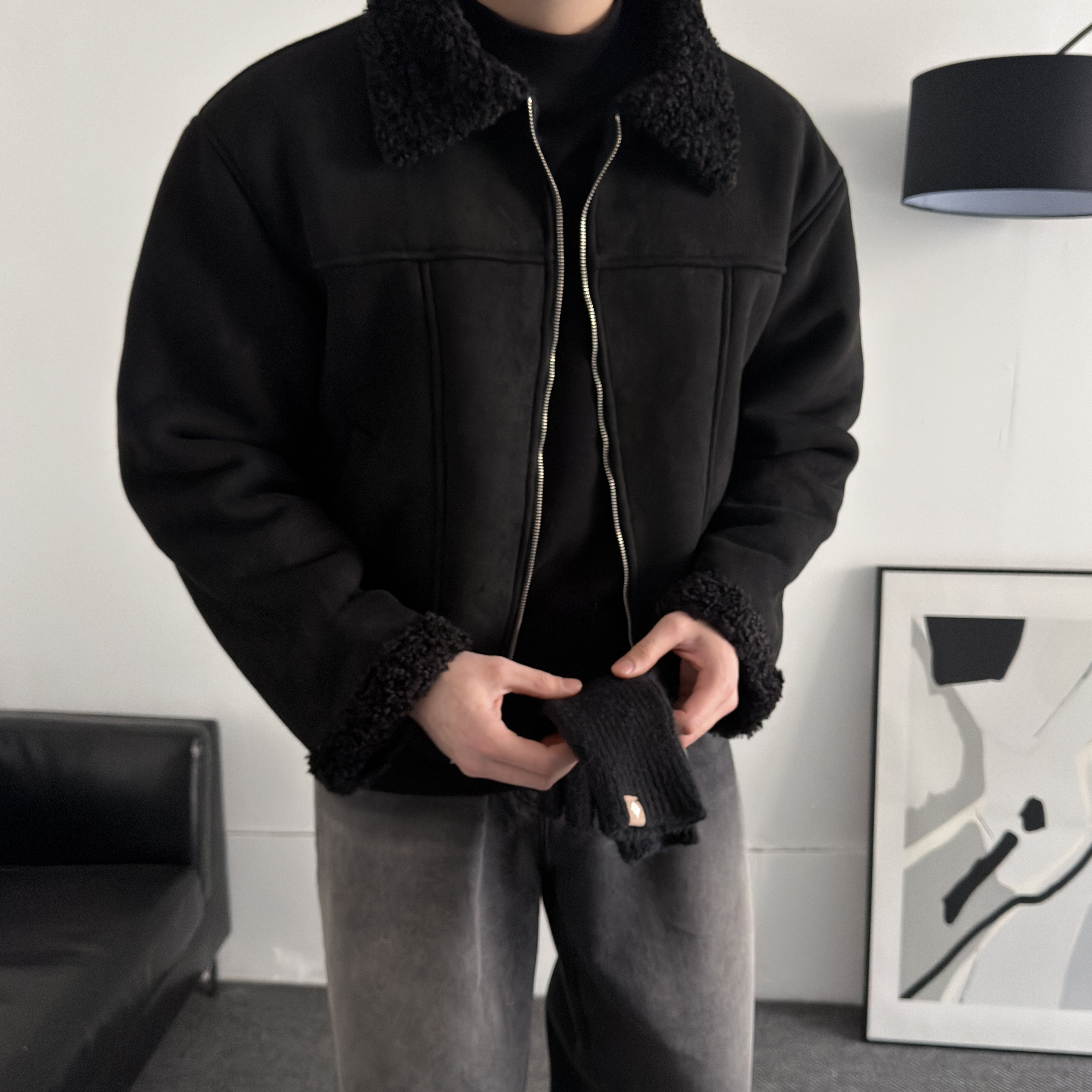 남자크롭무스탕 스웨이드무스탕 남성무스탕 - 상세 이미지 2